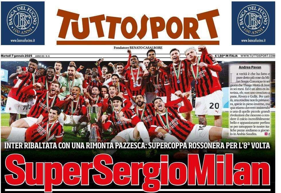 Tuttosport sulla Supercoppa:"SuperSergioMilan"