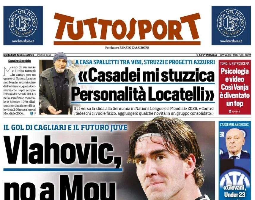 Tuttosport sulla Juventus: "Vlahovic, no a Mou e a Giuntoli"
