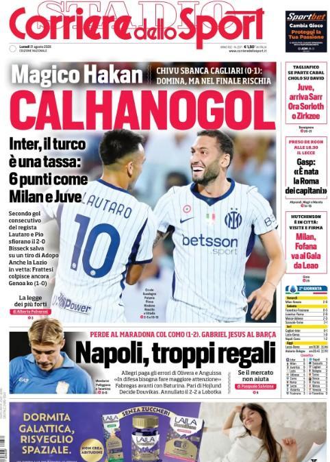 Flop al Maradona, Corriere dello Sport: "Napoli, troppi regali"