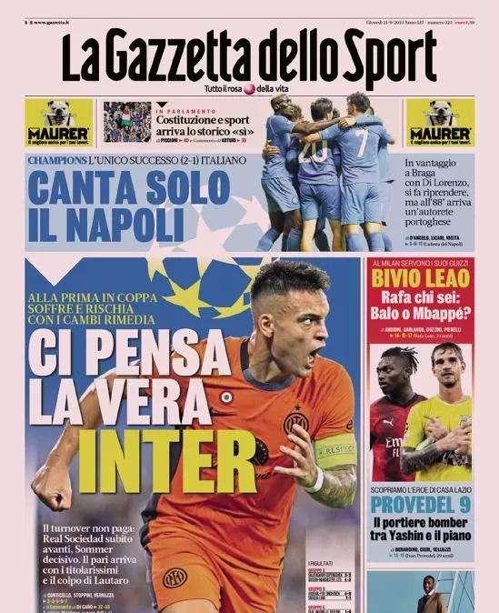PRIMA PAGINA - Gazzetta: "Canta solo il Napoli"