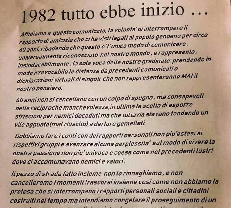 FOTO - Stop gemellaggio col Genoa! Curva A-Curva B: "Mancano presupposti per fratellanza. Striscioni per nemici deceduti..."