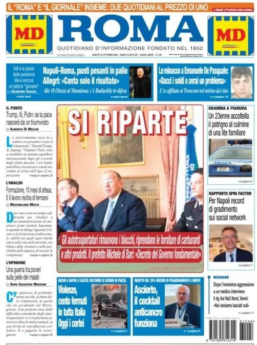 "Conta solo il risultato", Il Roma titola: "Napoli-Roma punti pesanti in palio"