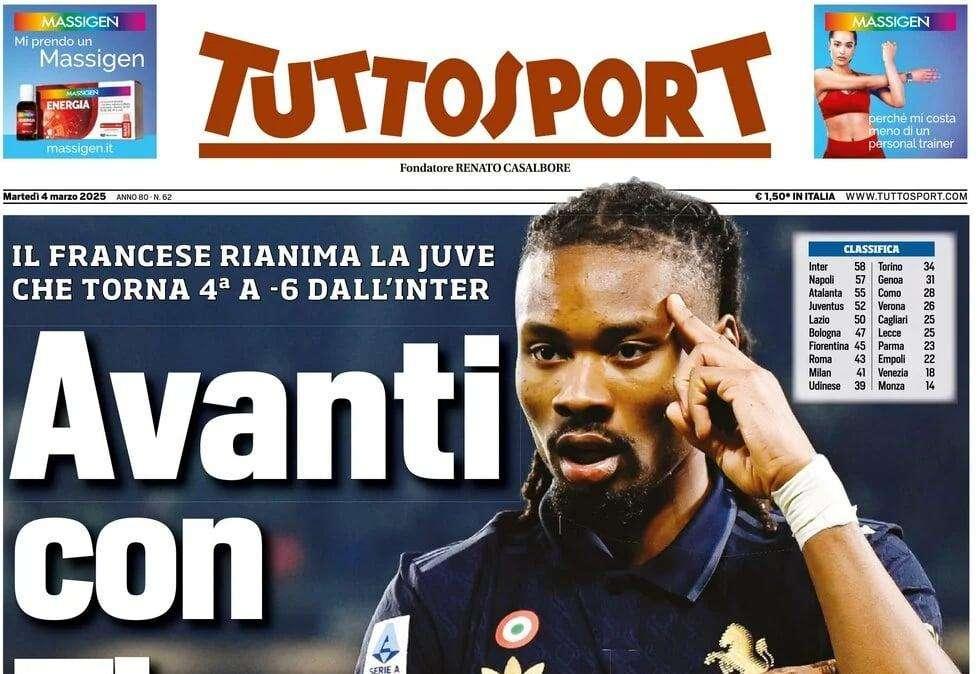 Tuttosport: "Thuram rianima la Juve che va a -6 dall'Inter"