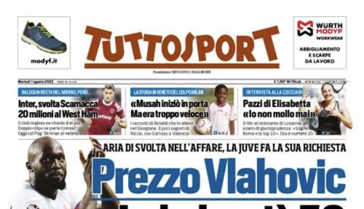 PRIMA PAGINA - Tuttosport: “Prezzo Vlahovic: Lukaku più 50” 