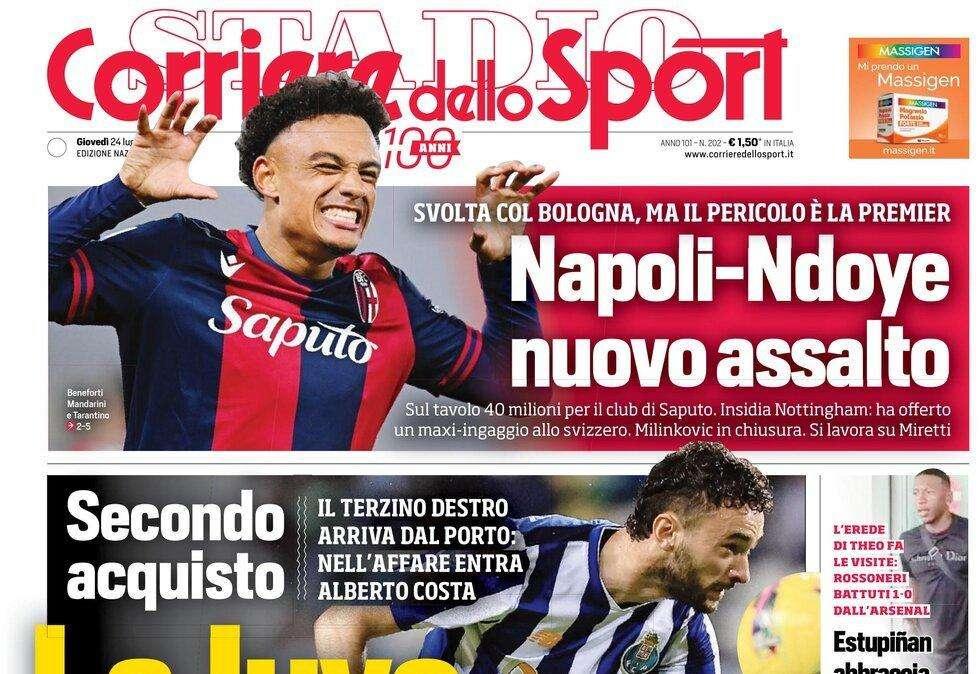 Napoli-Ndoye, Corriere dello Sport: "Nuovo assalto! E si lavora per altri due colpi"