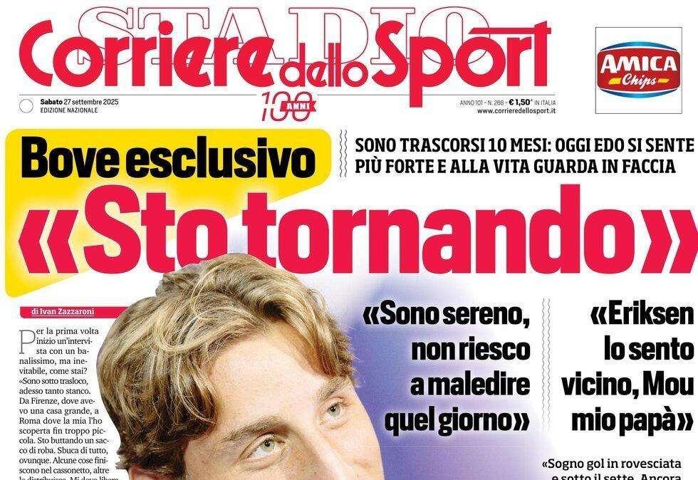 Corriere dello Sport sul ritorno di Bove: "Sto tornando"