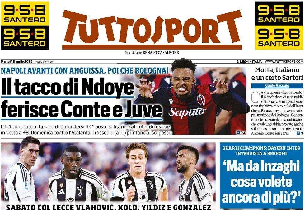 Tuttosport: "Il tacco di Ndoye ferisce Conte e Juve"