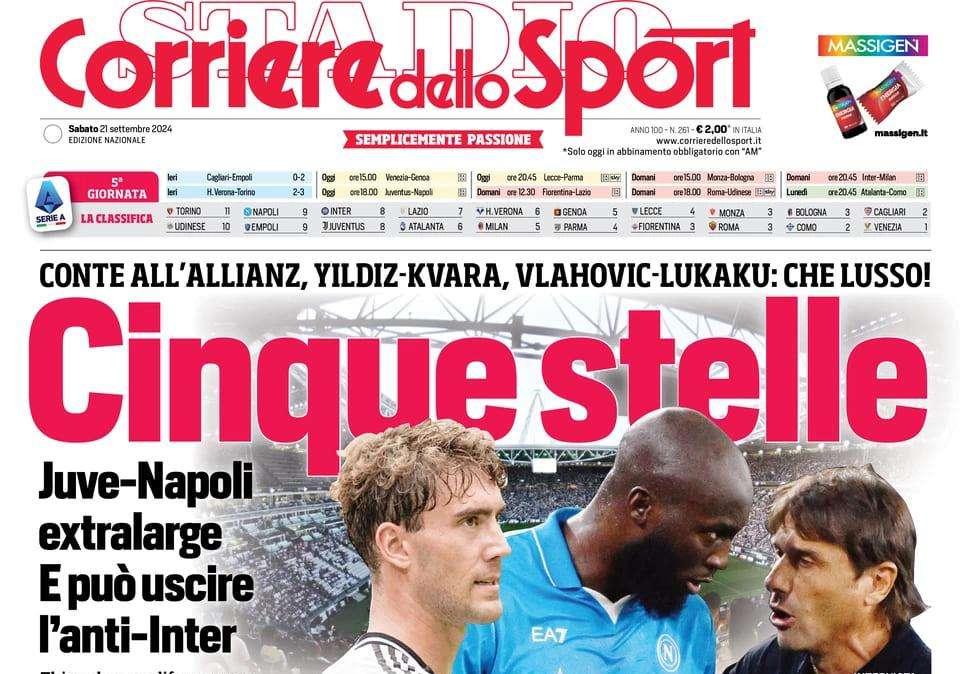 Corriere dello Sport: "Cinque stelle: Juve-Napoli, può uscire l'anti-Inter!"