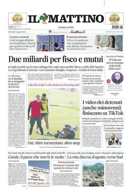PRIMA PAGINA - Il Mattino: “Osi, ritiro tormentato: altro stop"