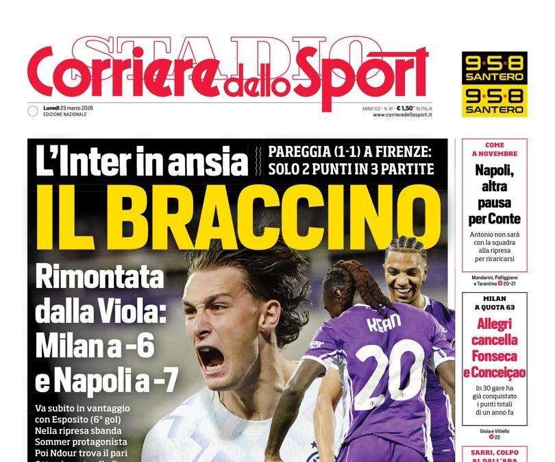 Frenata Inter, Corriere dello Sport: "Il braccino"