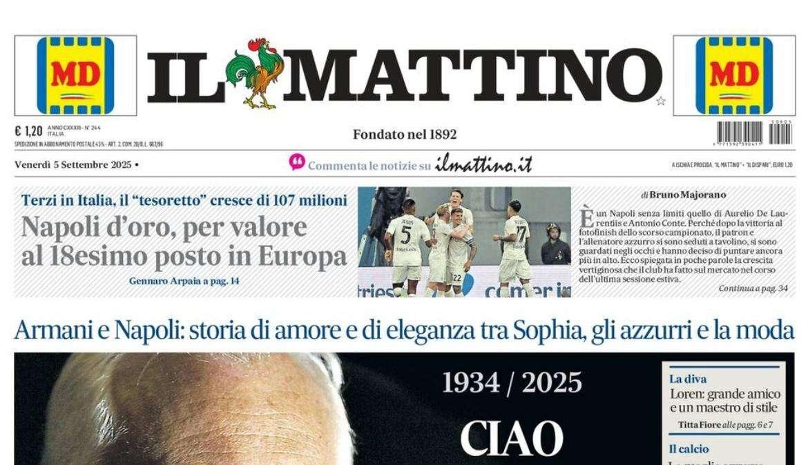 Il Mattino: "Napoli d’oro, per valore al 18esimo posto in Europa”