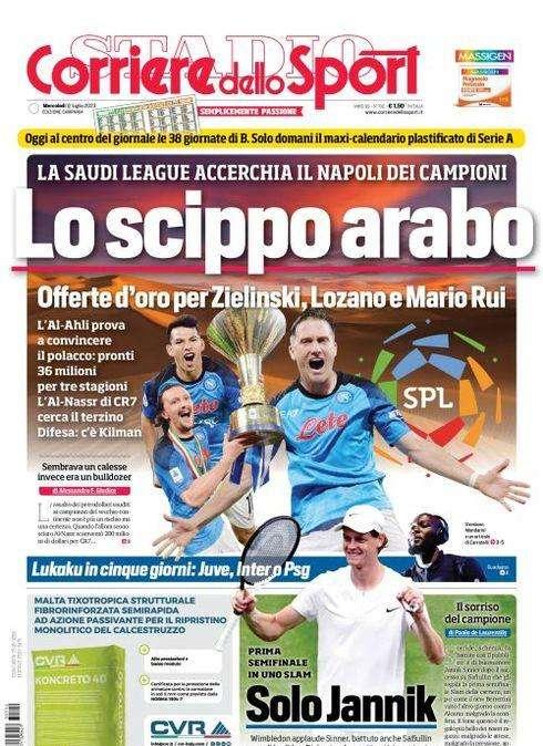 PRIMA PAGINA - CdS Campania: "Offerte d'oro per Zielinski, Lozano e Mario Rui"