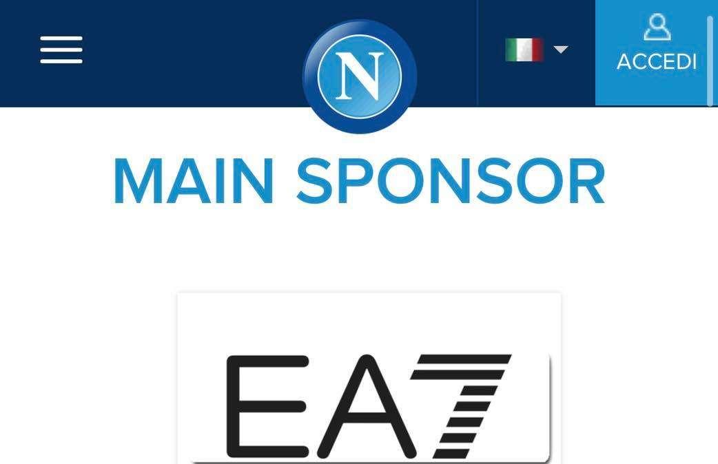 FOTO - Ufficiale EA7 sponsor del Napoli: il logo compare sul sito azzurro