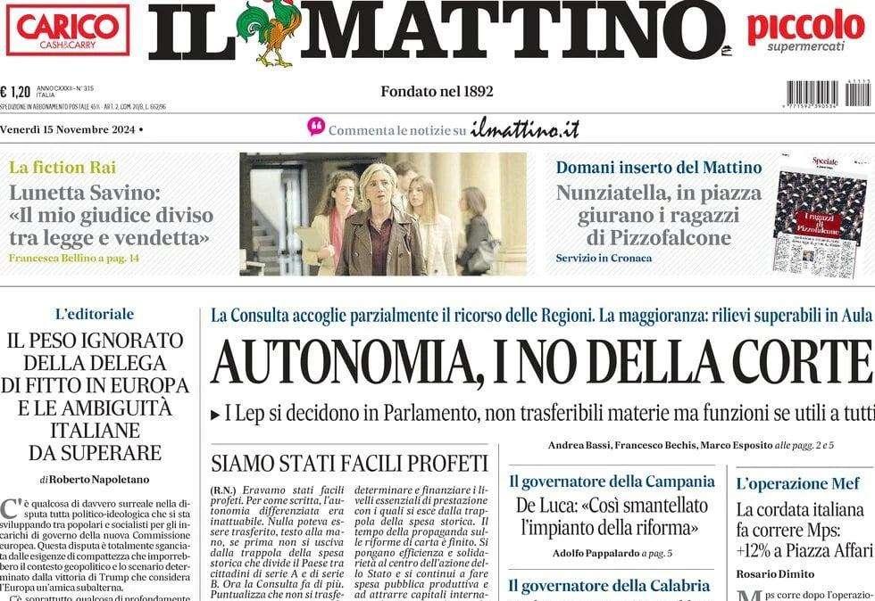 Il Mattino: "Nations, ai quarti con l'1-0 al Belgio: Di Lorenzo, che assist"