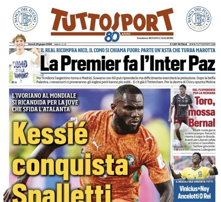 Calciomercato Serie A, Tuttosport: "La Premier fa l'Inter Paz".