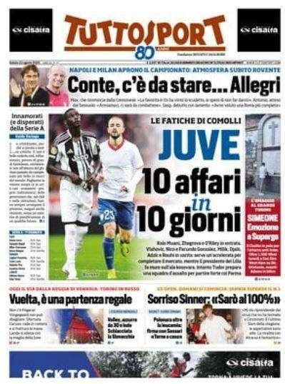 Tuttosport: "Conte, c'è da stare...Allegri. Riparte la Serie A"