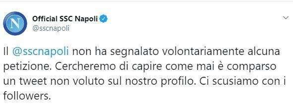 Sul profilo Twitter del Napoli petizione contro 'decreto sicurezza', ma arriva la rettifica: "Tweet non voluto!"