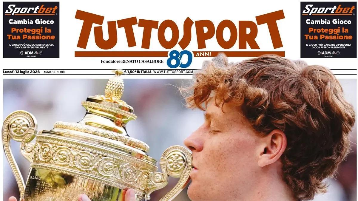 Sinner è il re di Wimbledon, Tuttosport: "Sua maestà"