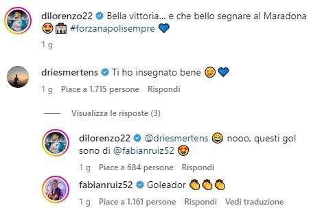 FOTO - "Ti ho insegnato bene", simpatico botta e risposta sui social Mertens-Di Lorenzo