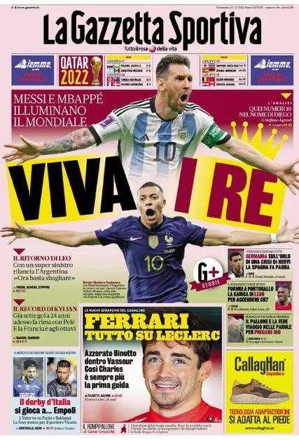PRIMA PAGINA - Gazzetta apre con Messi e Mbappé: "Viva i re"