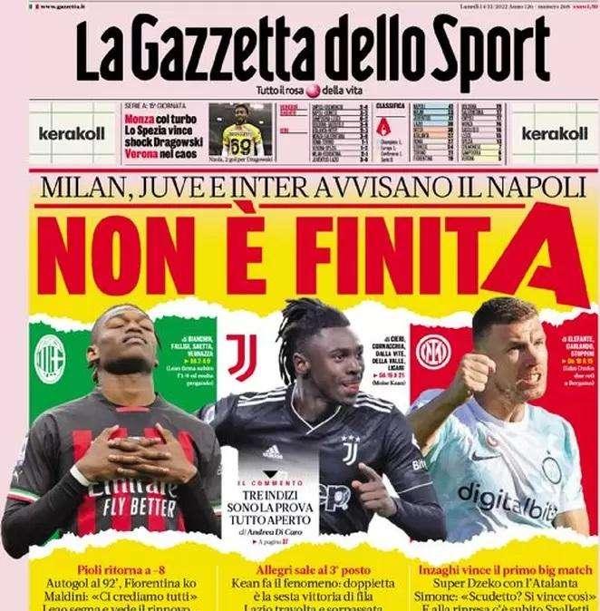 PRIMA PAGINA - Gazzetta: "Non è finitA, Napoli è avvisato"