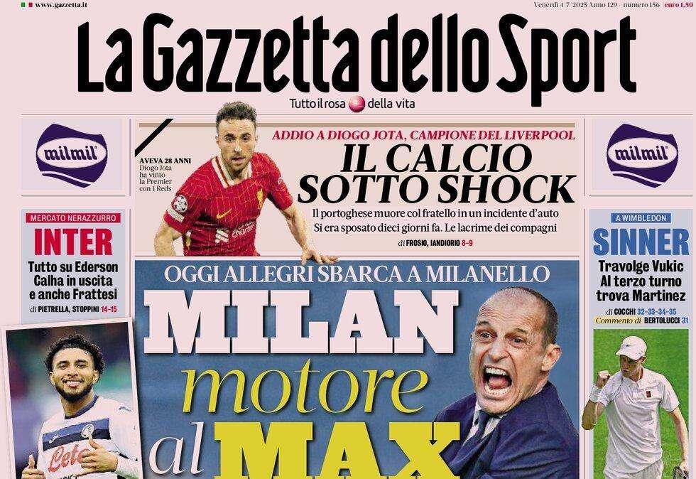 Gazzetta dello sport in apertura: "Milan, motore di Max"