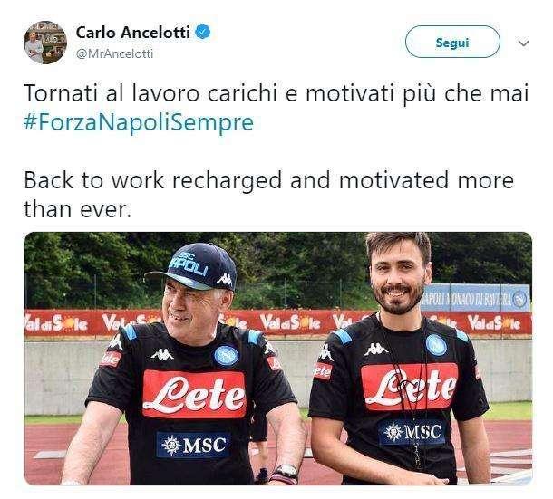 Ancelotti dopo il primo giorno di ritiro: "Tornati al lavoro carichi e motivati più che mai!"