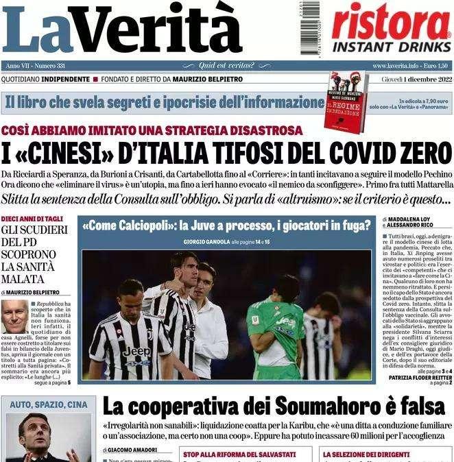 La Verità shock in prima pagina: "Come Calciopoli': la Juve a processo, i giocatori in fuga?"