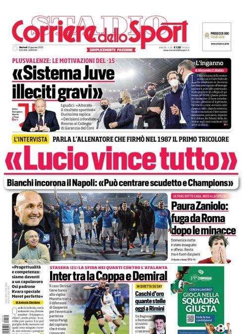 PRIMA PAGINA - Cds Campania apre con l’intervista a Bianchi: “Lucio vince tutto”