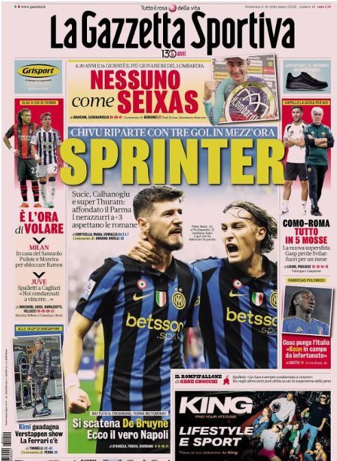 Frosinone asfaltato, La Gazzetta dello Sport: "Si scatena De Bruyne, ecco il vero Napoli"