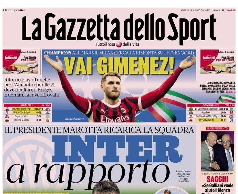 La Gazzetta dello Sport: "Inter a rapporto per la scossa scudetto"