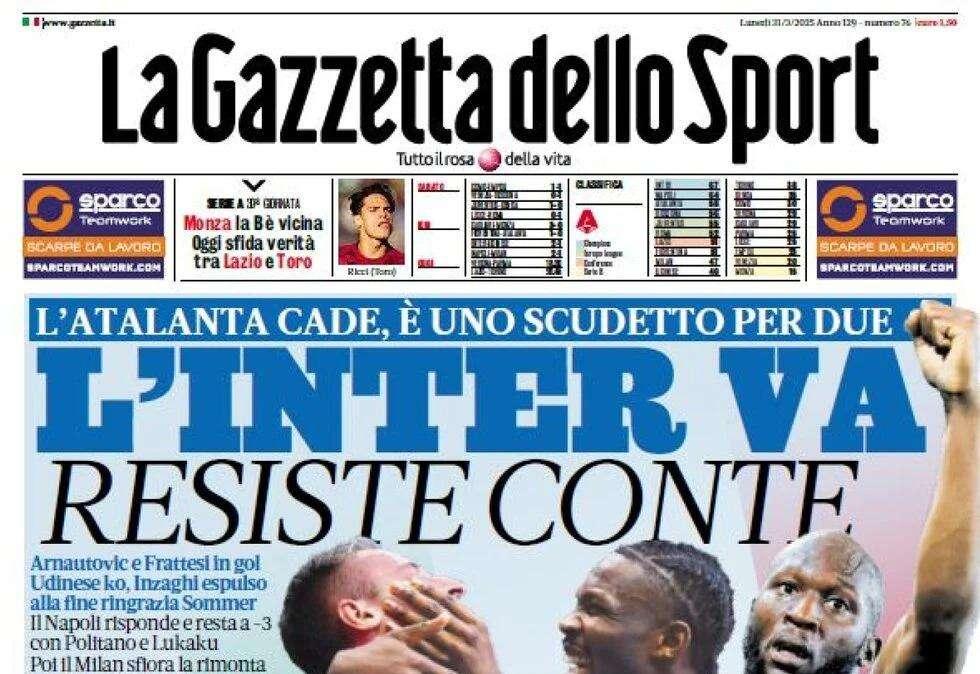 La Gazzetta dello Sport: "L'Inter va. Resiste Conte"