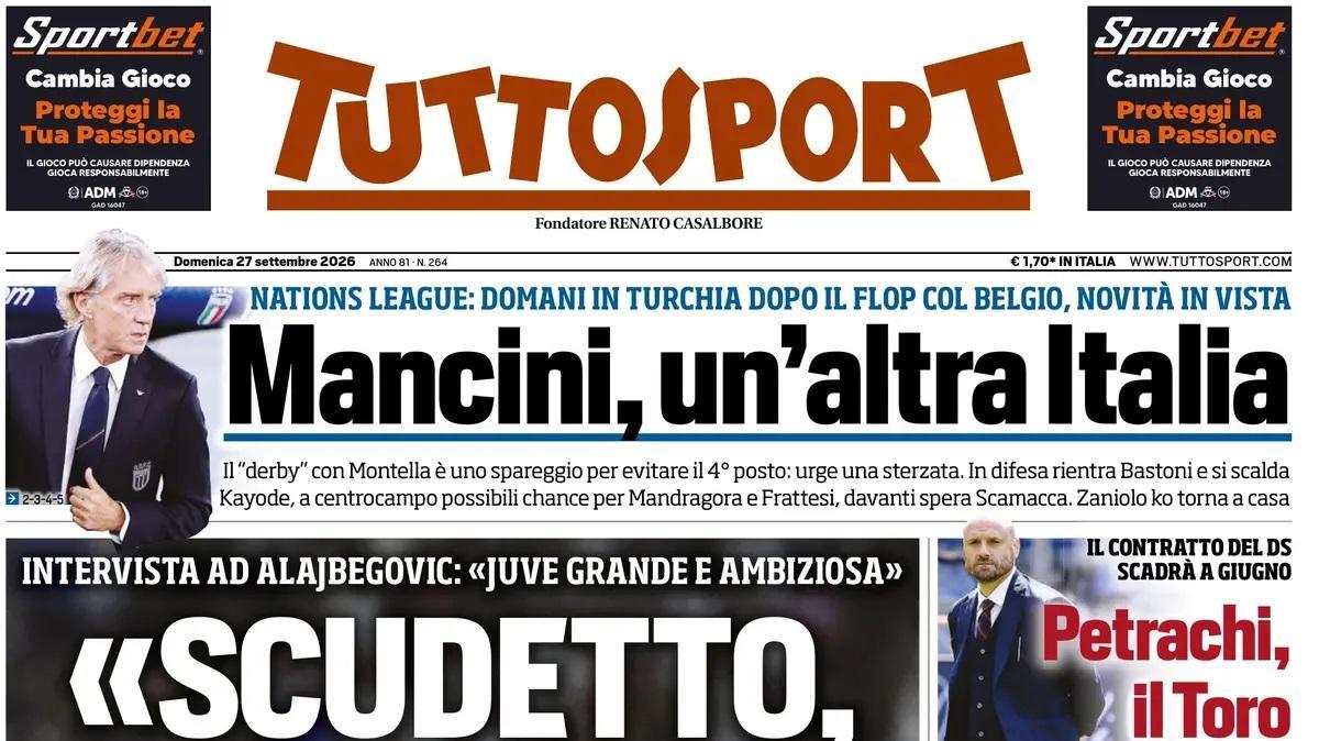 In Turchia dopo il flop col Belgio, Tuttosport: “Mancini, un’altra Italia”