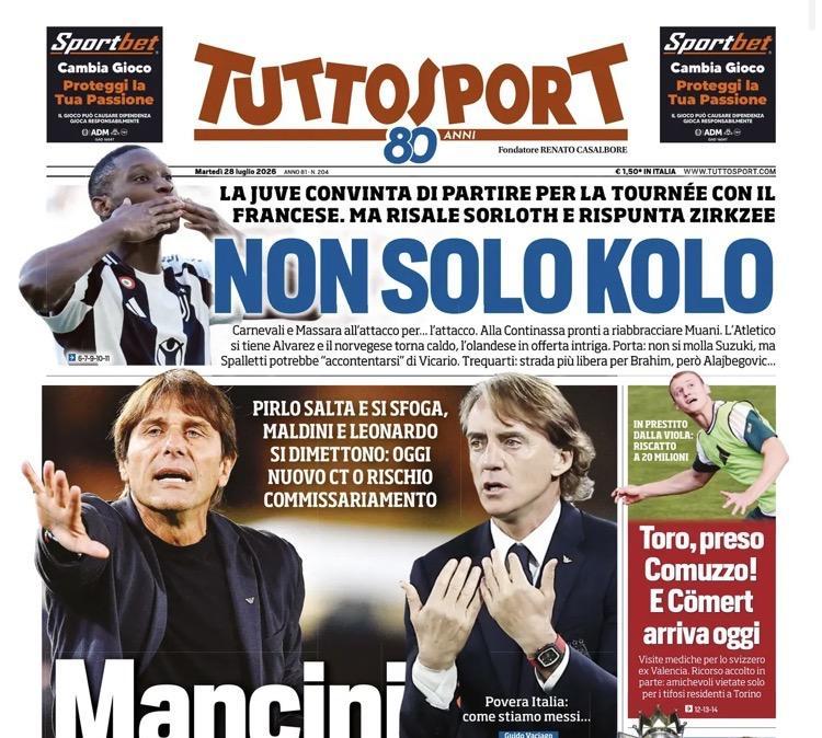 Caos Figc, Tuttosport: "Nazionale, Mancini o Conte dopo la farsa"