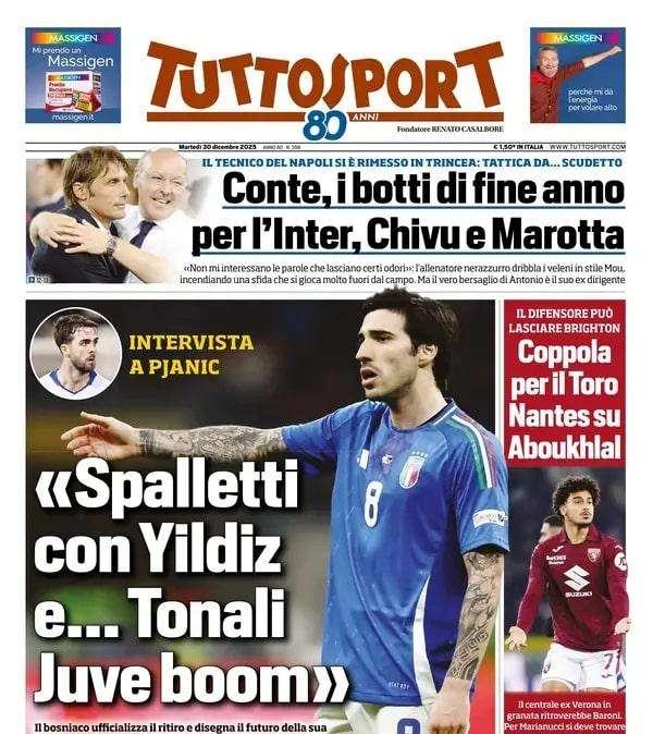 Tuttosport: "Conte, i botti di fine anno per l'Inter, Chivu e Marotta"