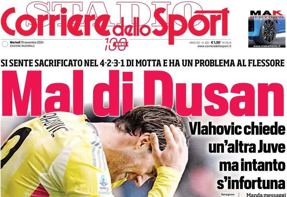 Cds: "Cento Conte, Napoli sogna. Juve, mal di Dusan"