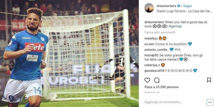 FOTO - Mertens ironizza sulla smorfia dopo il secondo gol: "Quando hai una bella giornata a lavoro..."