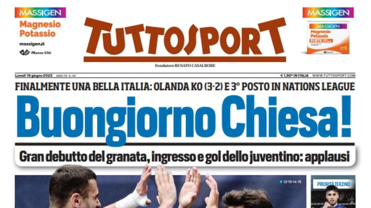 PRIMA PAGINA - Tuttosport: "Buongiorno Chiesa!" 