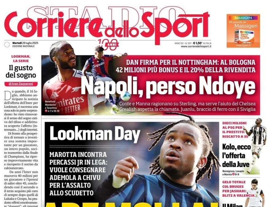 Corriere dello Sport: "Napoli, perso Ndoye. Conte e Manna ragionano su Sterling"