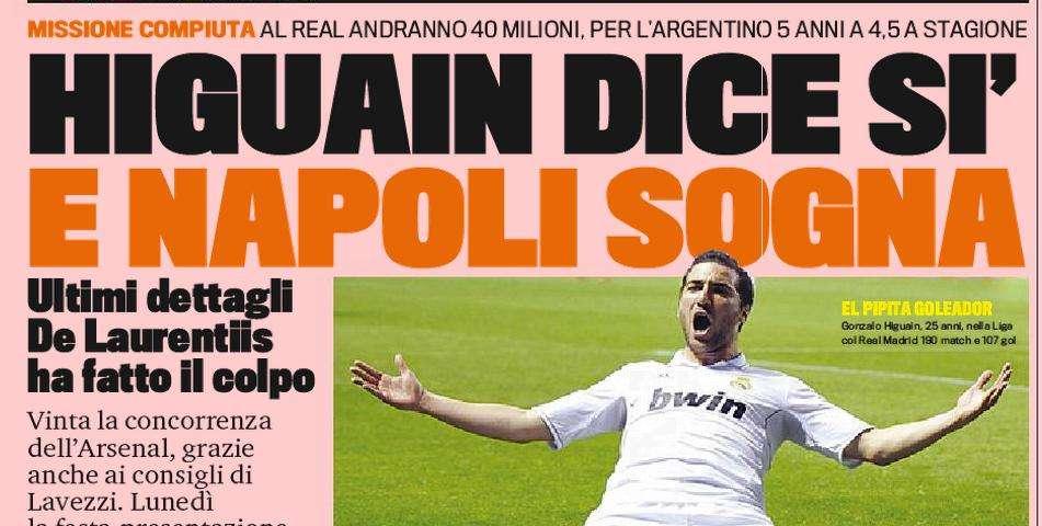Higuain, missione compiuta, la firma è questione di ore: storica presentazione lunedì al San Paolo