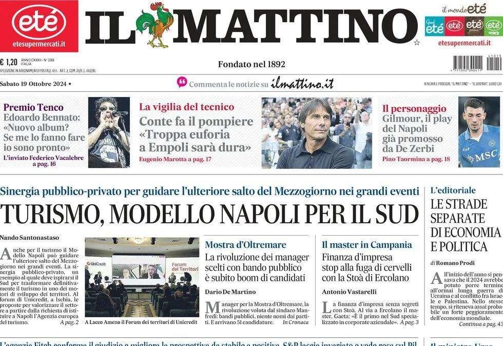 Il Mattino: "Conte il pompiere: 'Troppa euforia, a Empoli sarà dura'"