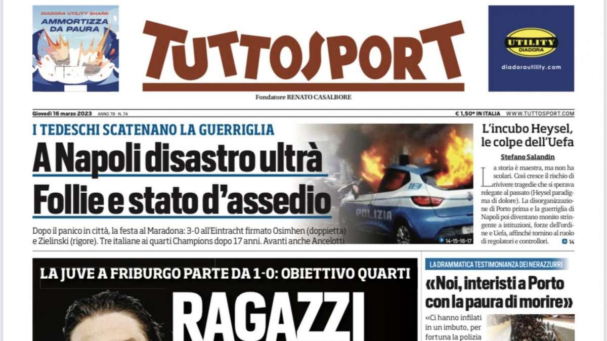 PRIMA PAGINA - Tuttosport: "A Napoli disastro ultrà. Follie e stato d'assedio"