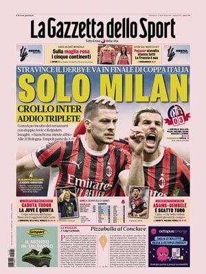 La Gazzetta dello Sport: "Solo Milan. Crollo Inter: addio Triplete"