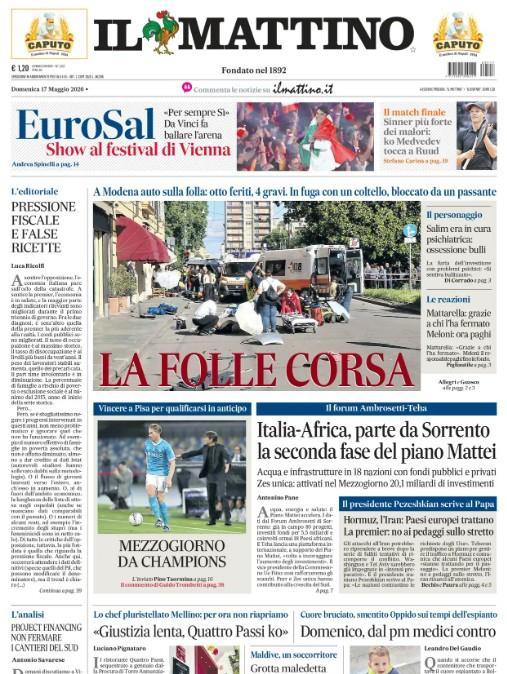 L'apertura de Il Mattino: "Mezzogiorno da Champions"