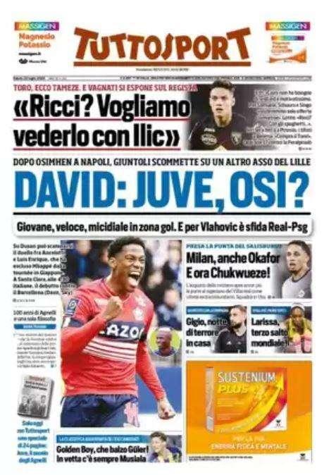 PRIMA PAGINA - Tuttosport: "Dopo Osimhen Giuntoli punta un altro asso del Lille"