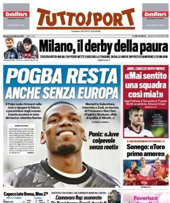 PRIMA PAGINA - Tuttosport apre con la Juve: "Pogba resta anche senza Europa"