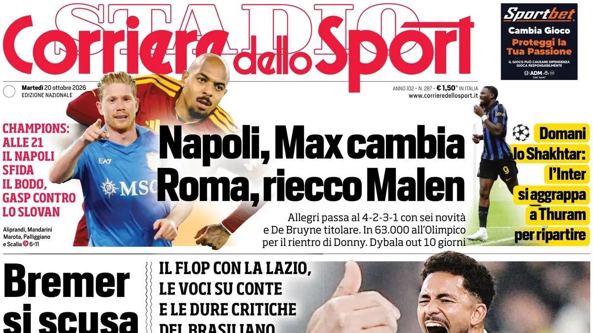 Napoli-Bodo, il Corriere dello Sport: "Max cambia"