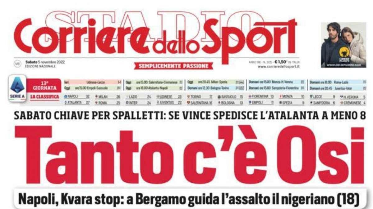 PRIMA PAGINA - Corriere dello Sport: "Tanto c'è Osi"