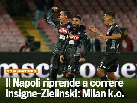 FOTO - Gazzetta titola: "Il Napoli riprende a correre, Milan ko"