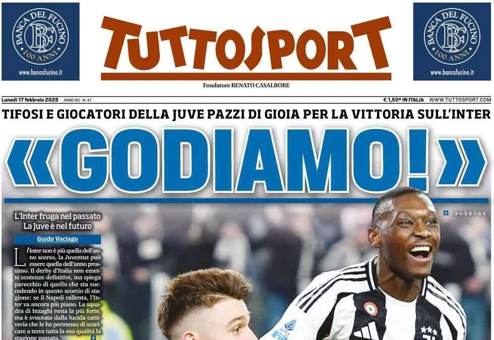 Tuttosport esulta dopo la vittoria della Juve sull'Inter: "Godiamo!"